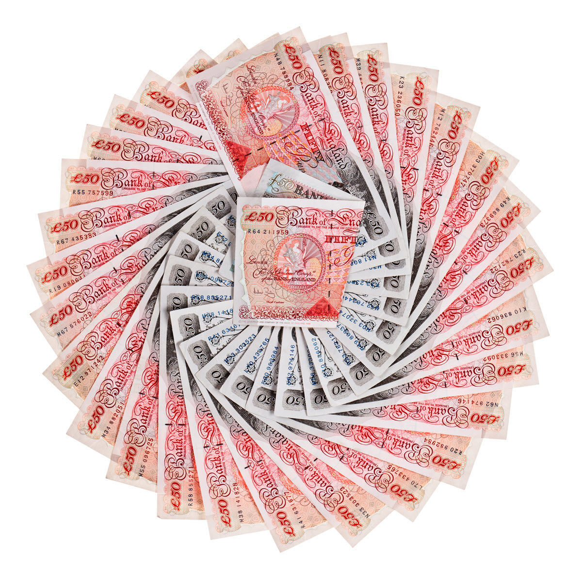 fifty pound notes fanned into circle